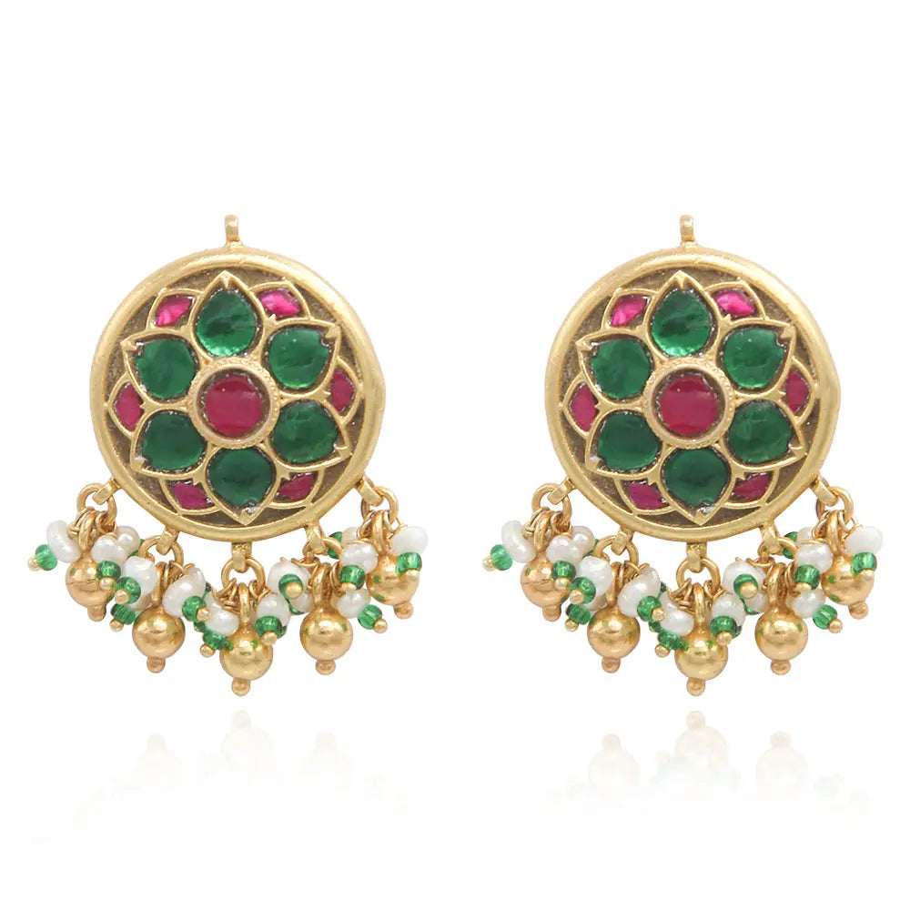 92.5 SILVER KUNDAN RED AND GREEN STUD