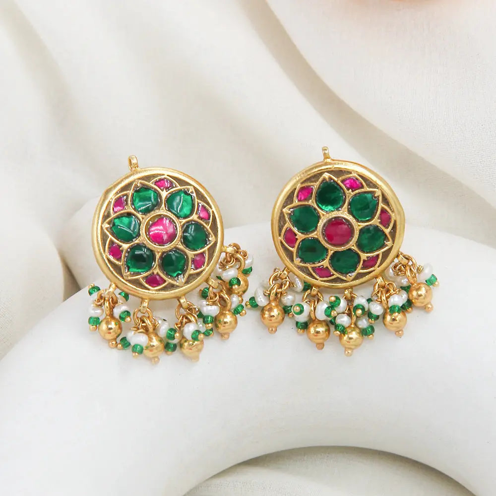 92.5 SILVER KUNDAN RED AND GREEN STUD
