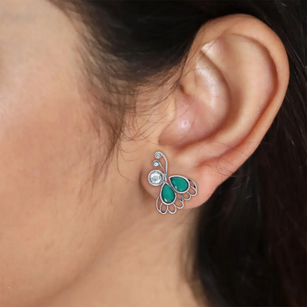 92.5 Silver Green Stone Earring
