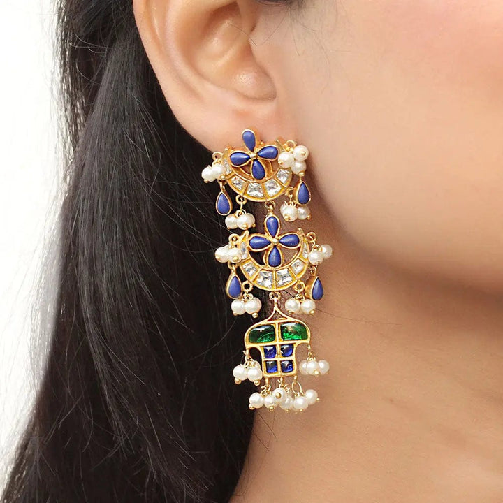 92.5 Silver Long Kundan Earrings