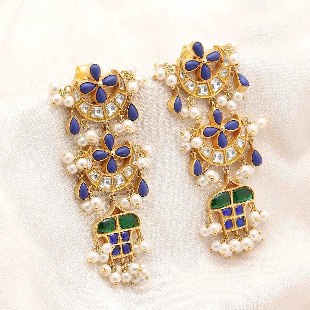 92.5 Silver Long Kundan Earrings