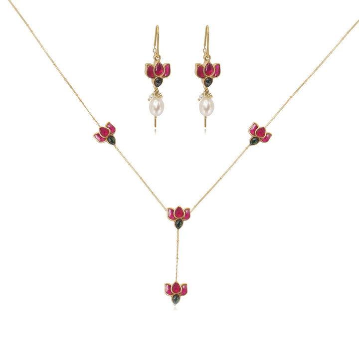 92.5 Silver Lotus Necklace Set