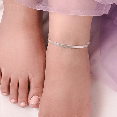 92.5 Silver Plain Chain Anklet(SINGLE)