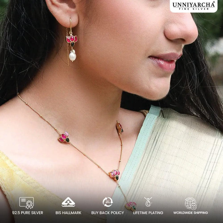 92.5 Silver Lotus Necklace Set