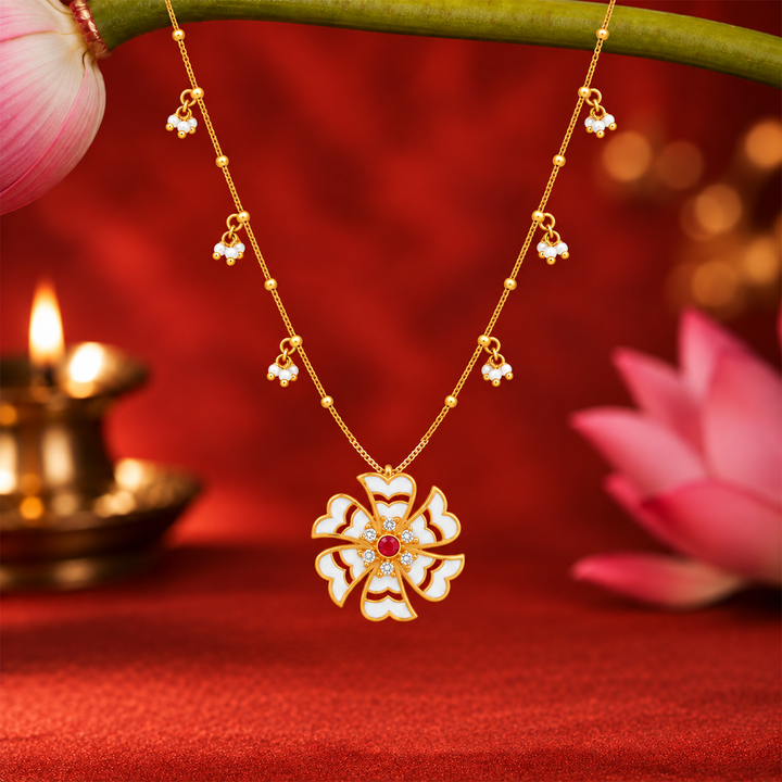 925 Silver White Enamel Shiuli Flower Necklace