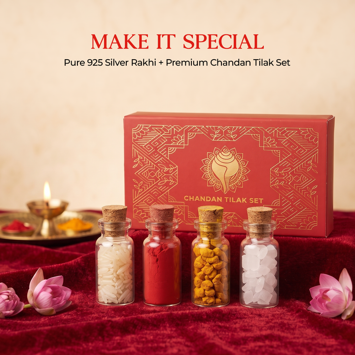 Unniyarcha 925 Sterling Silver Minimalist Mor Pankh Blue Thread Rakhi with Chandan Tilak set