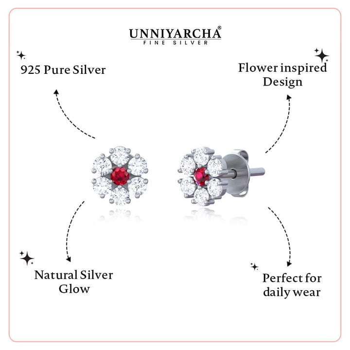 Unniyarcha Red Blossom Stud Earrings
