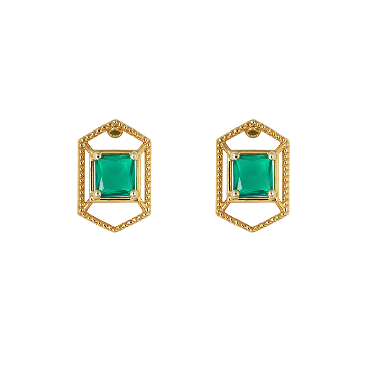 925 Silver Emerald Hexagon Stud Earrings