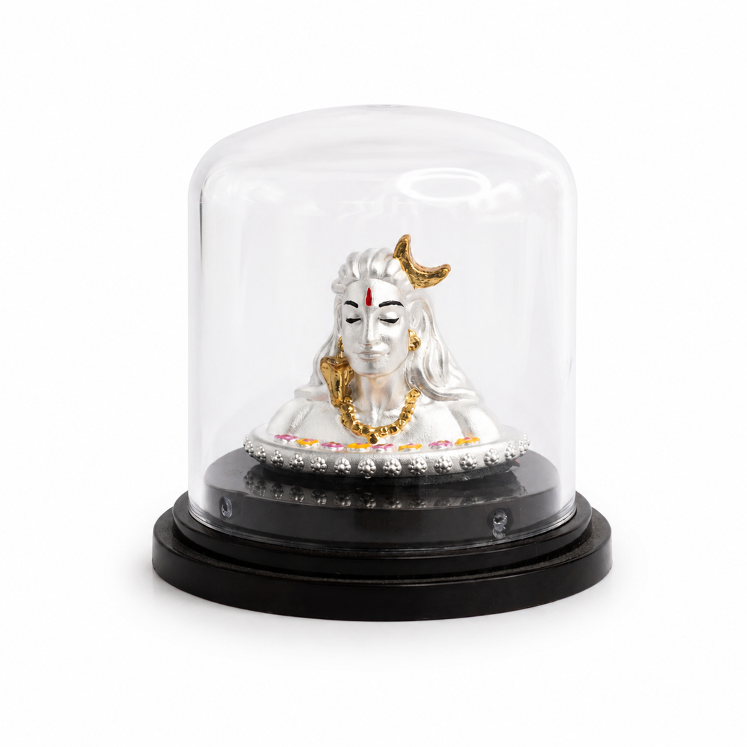 999 Silver Adiyogi Lord Shiva Idol in Dome Casing