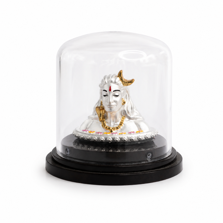 999 Silver Adiyogi Lord Shiva Idol in Dome Casing