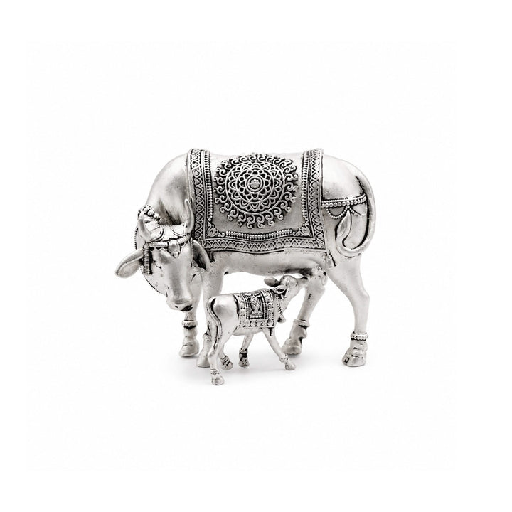 925 Sterling Silver Kamdhenu Cow & Calf Idol