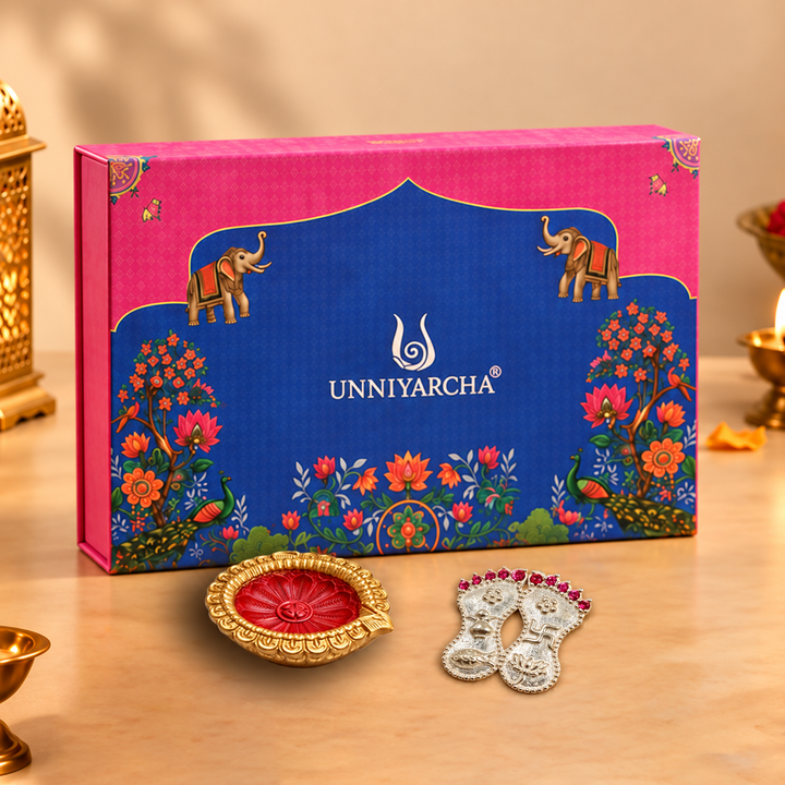 Unniyarcha 925 Pure Silver Lakshmi Charan Paduka Festive Gift Hamper