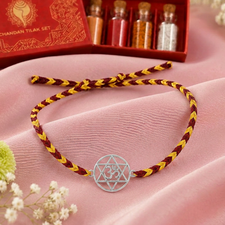 Unniyarcha 925 Pure Silver Om Rakhi with Chandan Tilak set
