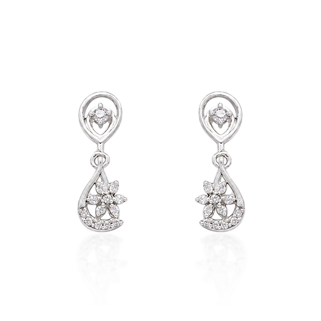 Unniyarcha 925 Pure Silver White Drop Floral Earrings