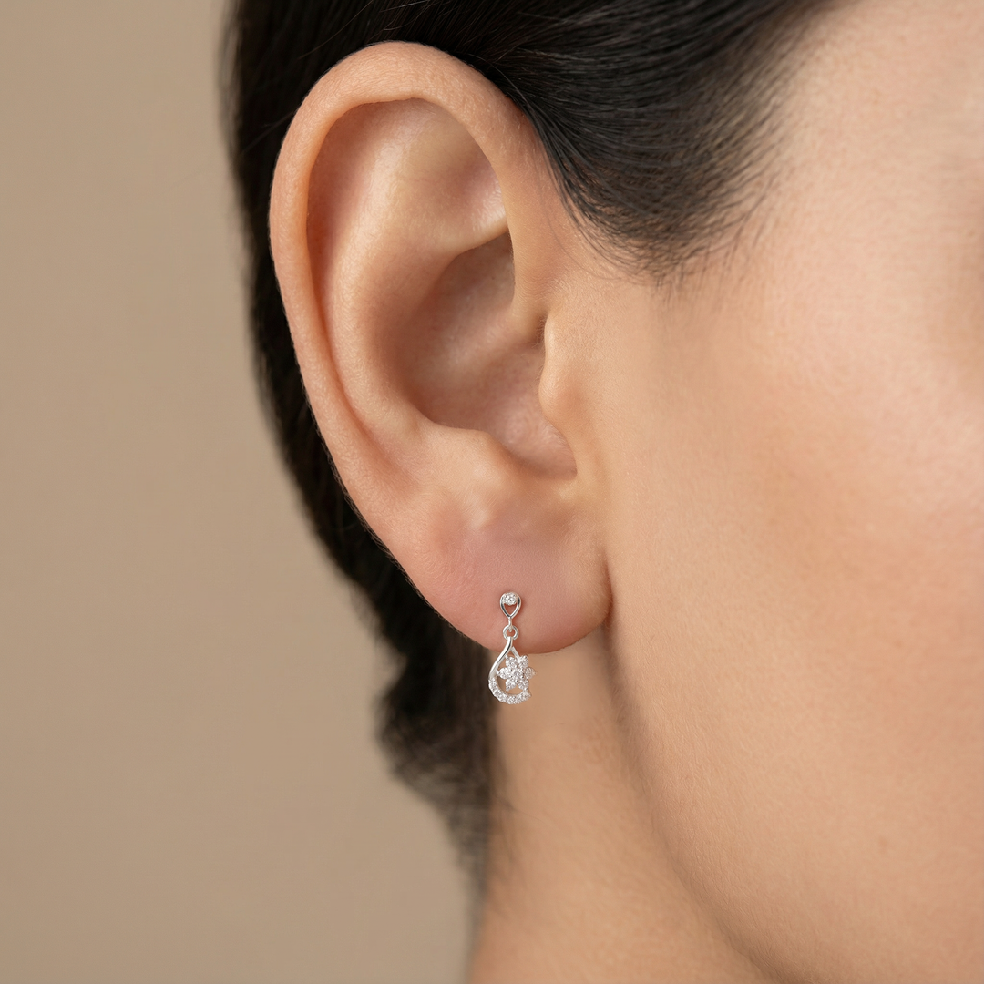 Unniyarcha 925 Pure Silver White Drop Floral Earrings