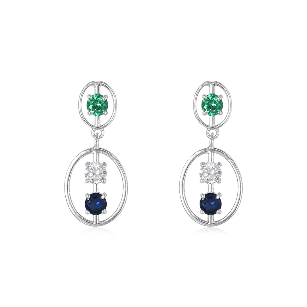 925 Silver Sapphire & Emerald Drop Earrings