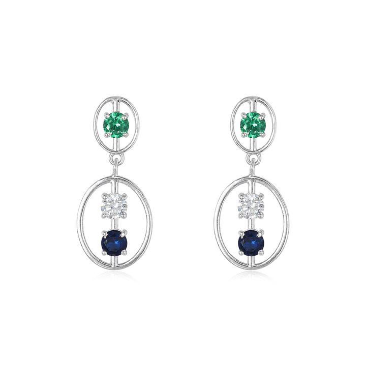 925 Silver Sapphire & Emerald Drop Earrings