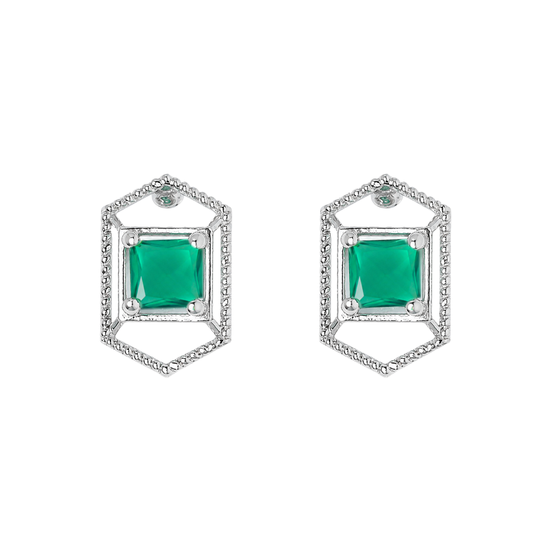 925 Silver Emerald Hexagon Stud Earrings