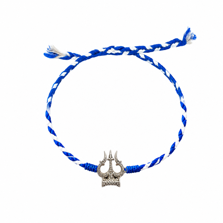 925 Silver Trishul-Damru Rakhi with Blue Thread with Chandan Tilak Set
