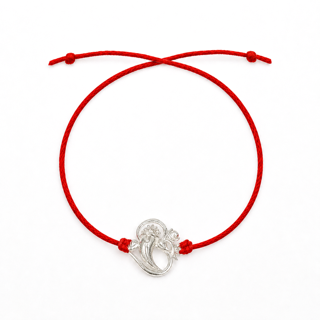 Pure 92.5 Silver Ganesha Om Rakhi with Chandan Tilak Set