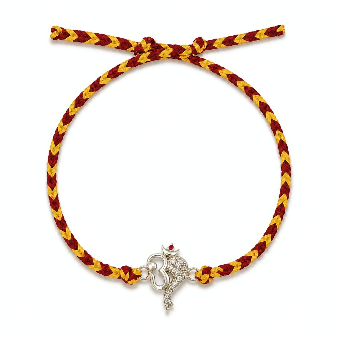 Pure 92.5 Silver Om with Ganesha Trunk Rakhi with Chandan Tilak Set