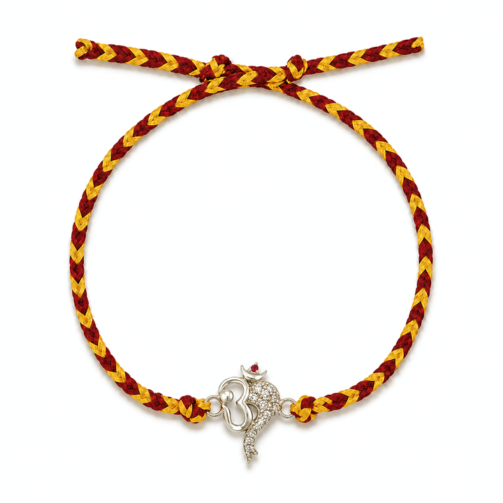 Pure 92.5 Silver Om with Ganesha Trunk Rakhi with Chandan Tilak Set