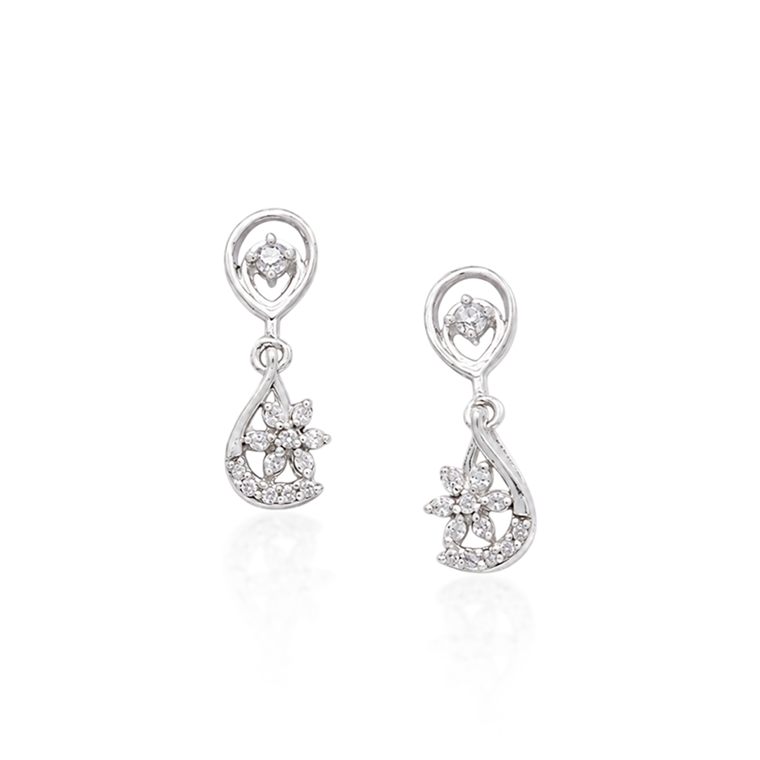 Unniyarcha 925 Pure Silver White Drop Floral Earrings