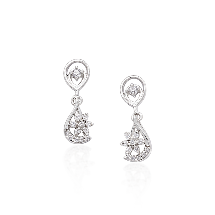Unniyarcha 925 Pure Silver White Drop Floral Earrings