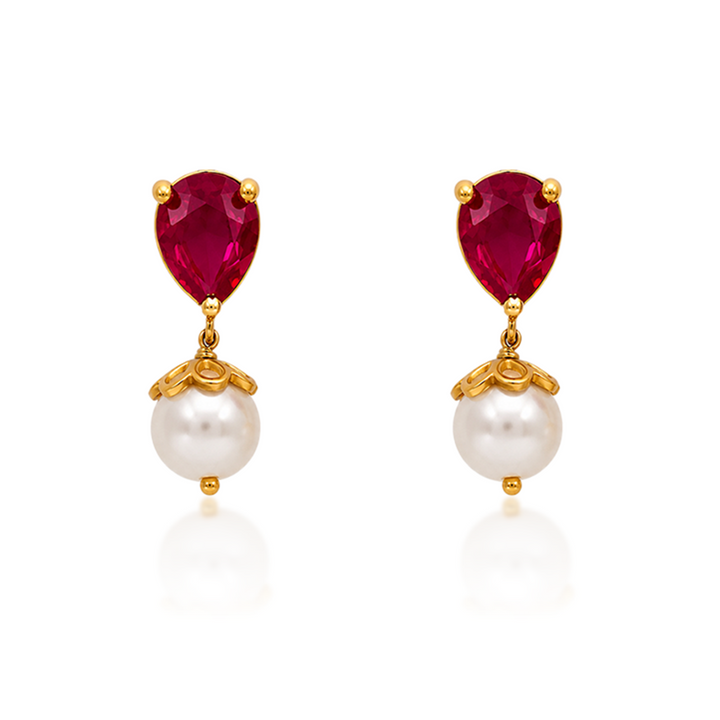 Unniyarcha 925 Pure Silver Red Drop Pearl Stud Earrings