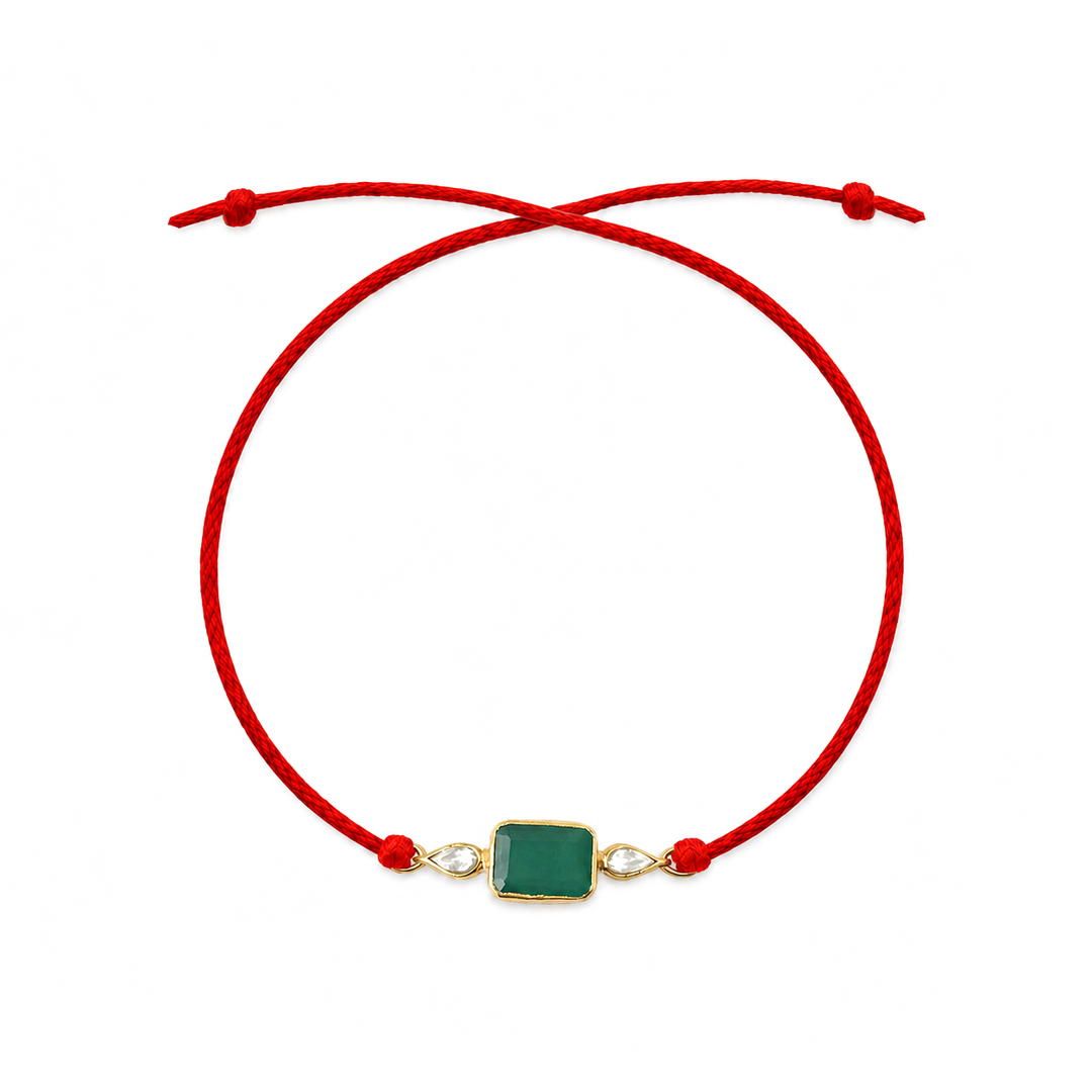 92.5 silver Green Rakhi with Chandan Tilak Set
