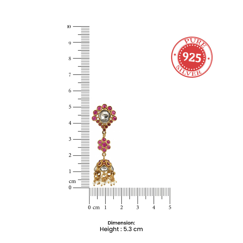 Silver Kundan Floral Jhumka Earrings