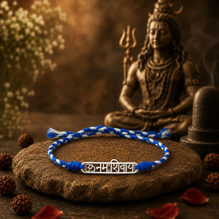 Unniyarcha 925 Pure Silver Om Namah Shivay Rakhi with Chandan Tilak set