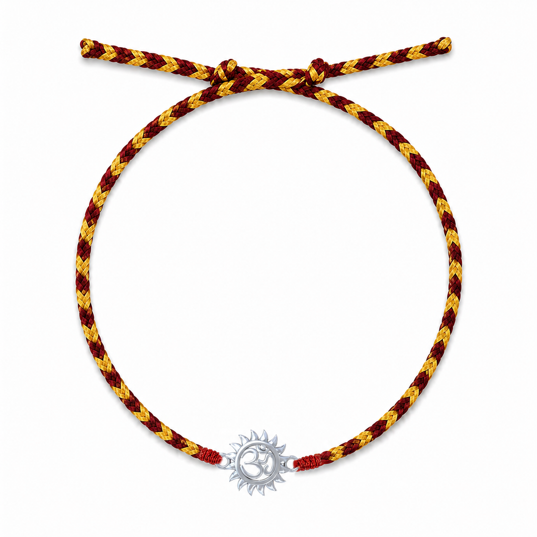 Pure 92.5 Omkar Surya Silver Rakhi with Chandan Tilak Set