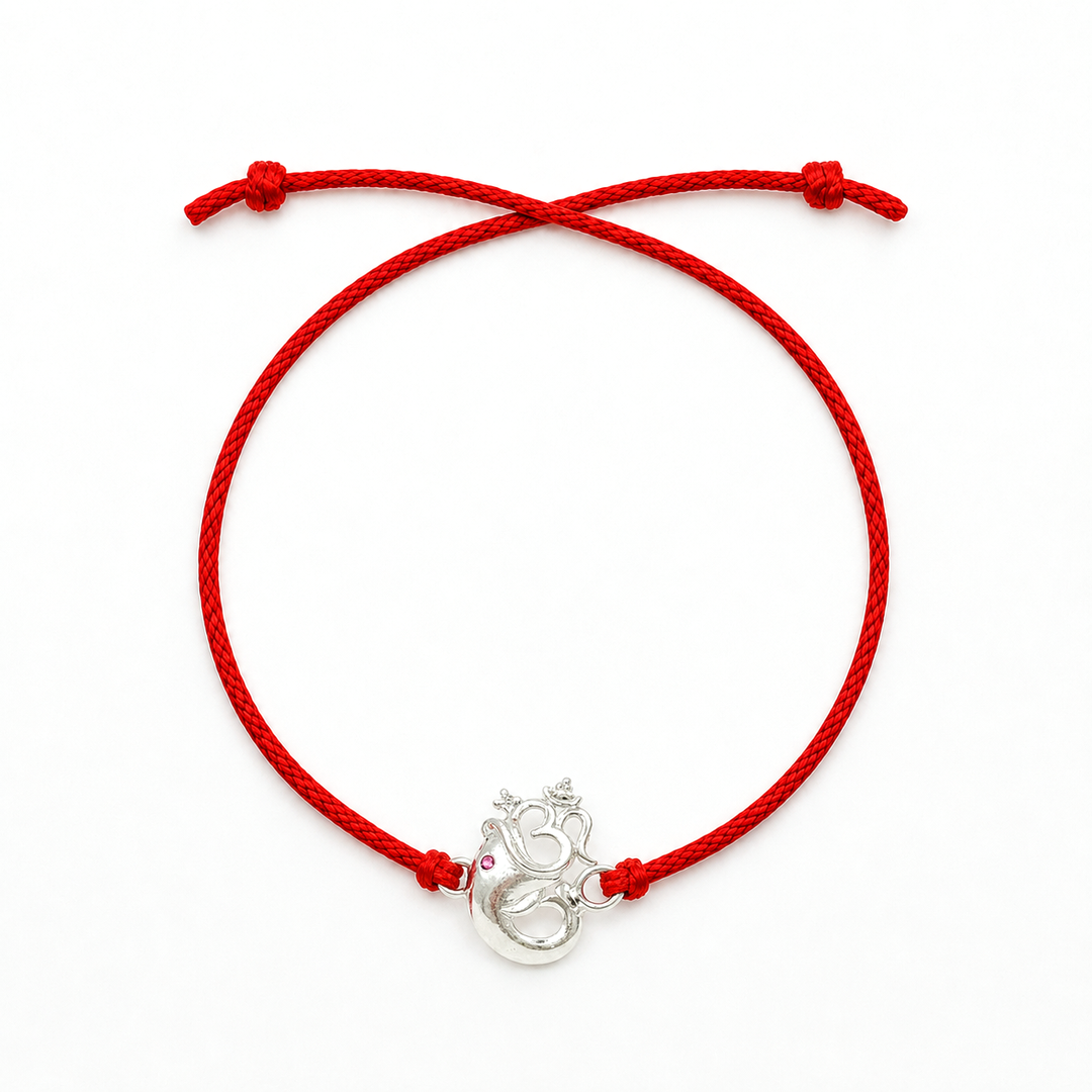 Pure 92.5 Silver Om Ganpati Rakhi with Chandan Tilak Set
