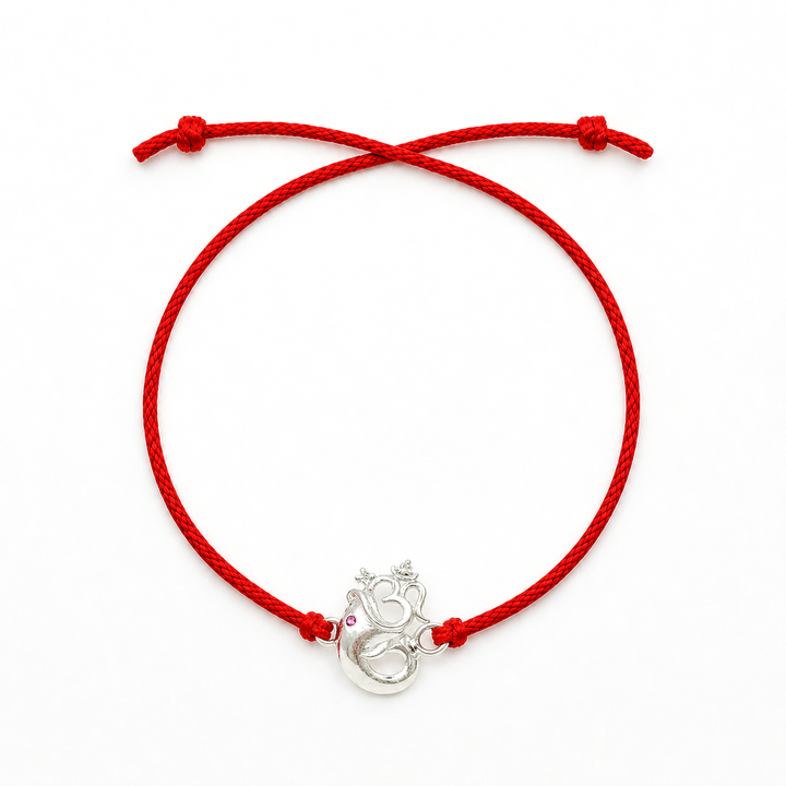 Pure 92.5 Silver Om Ganpati Rakhi with Chandan Tilak Set
