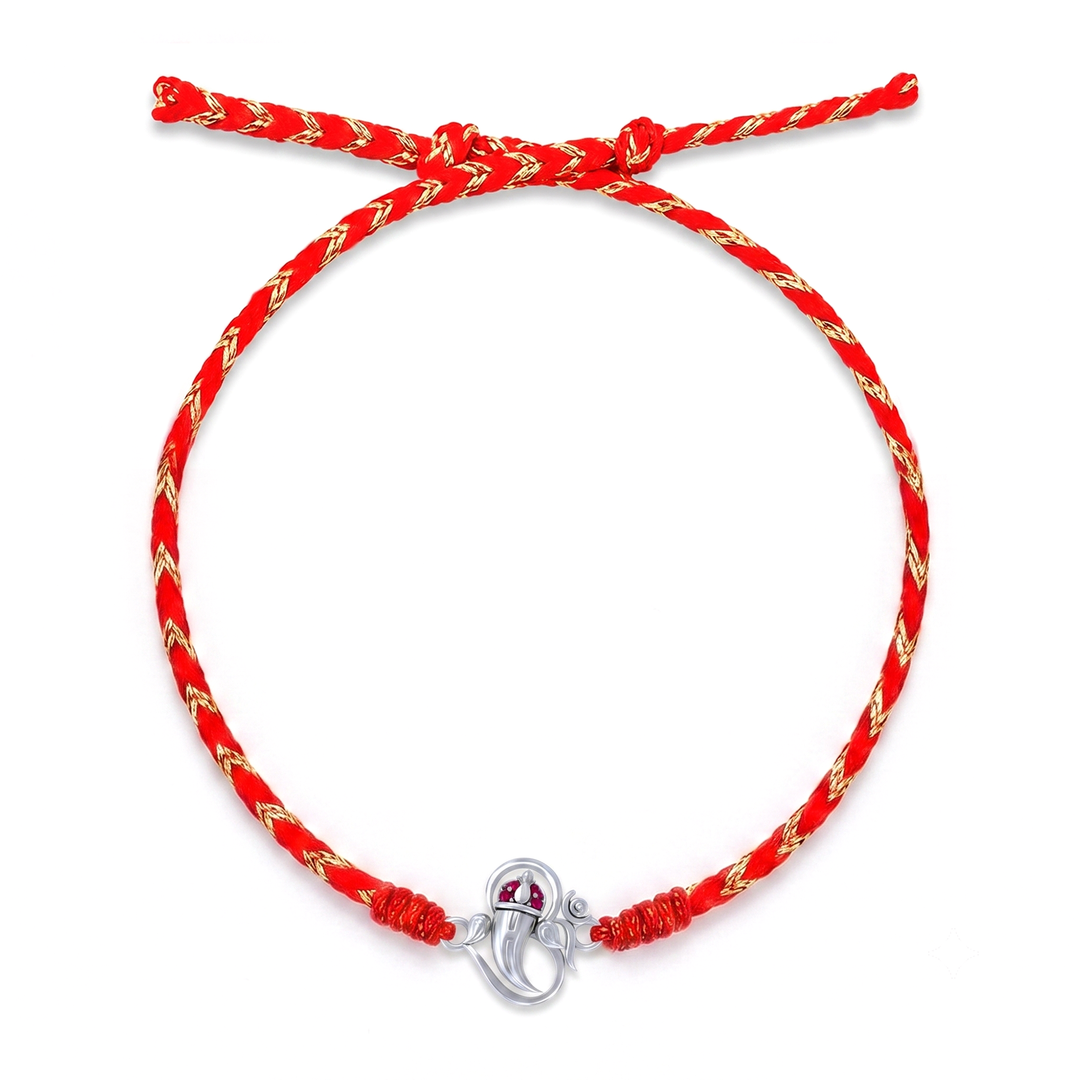 Pure 92.5 Ganesh & Om Silver Rakhi with Chandan Tilak Set