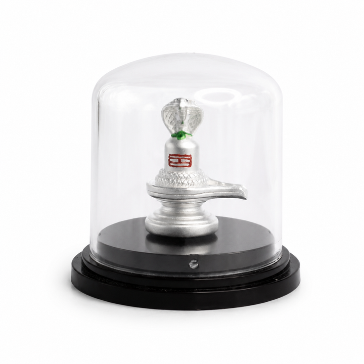 999 Silver Shivling Idol with Sheshnaag in Dome Casing