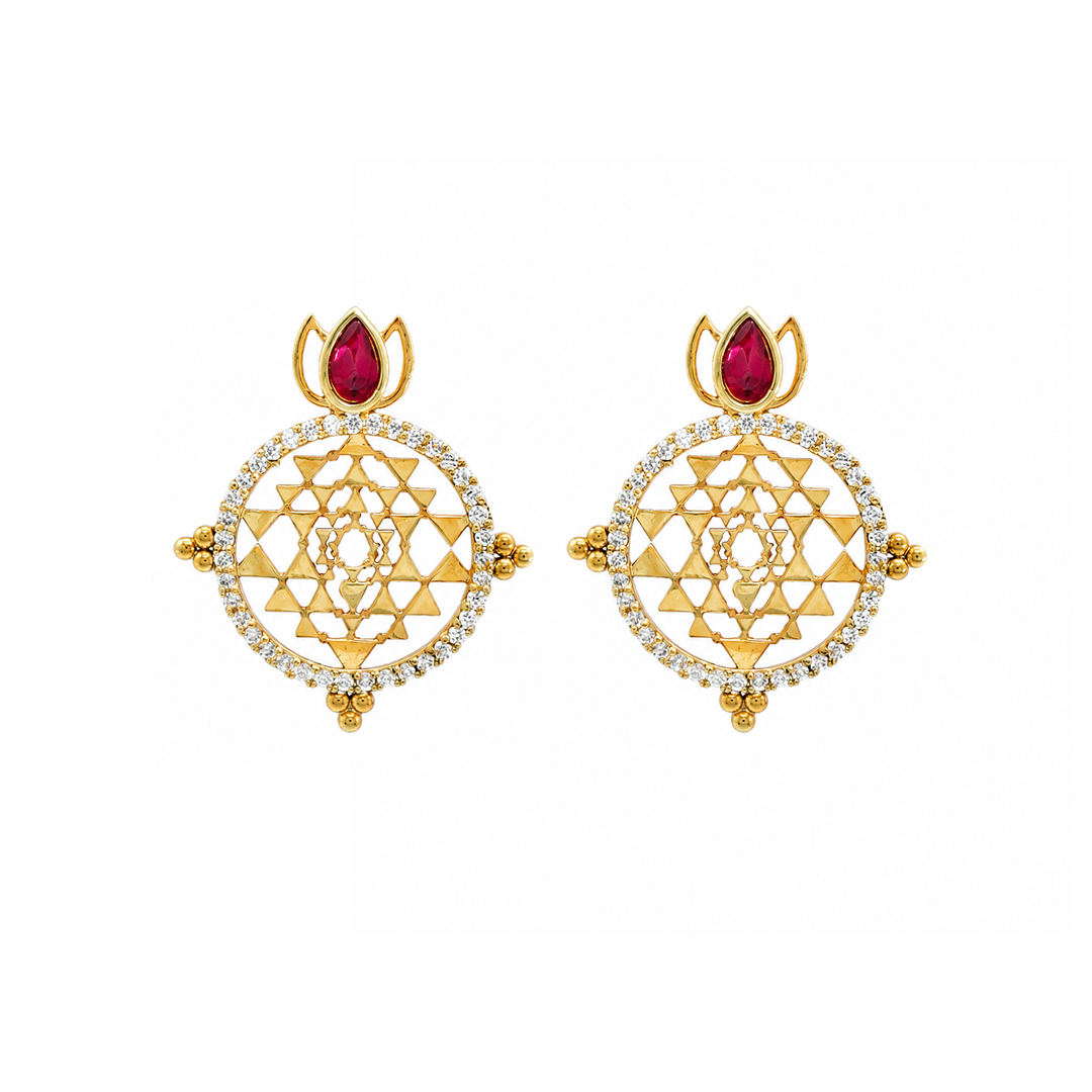 Unniyarcha 925 Silver Gold-Plated Shree Yantra Earrings