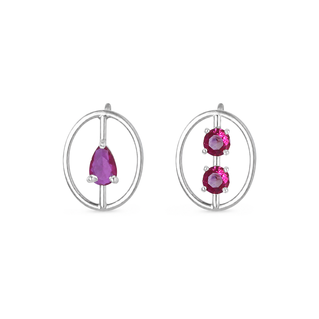 925 Silver Dual Motif Ruby Drop Earrings