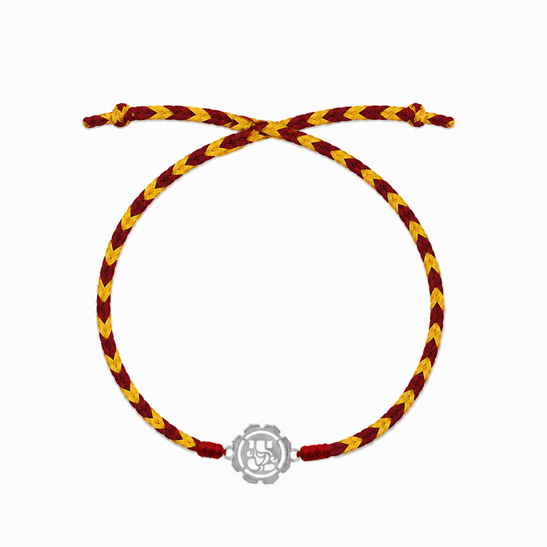 Unniyarcha 925 Pure Silver Ganesha Rakhi with Chandan Tilak set