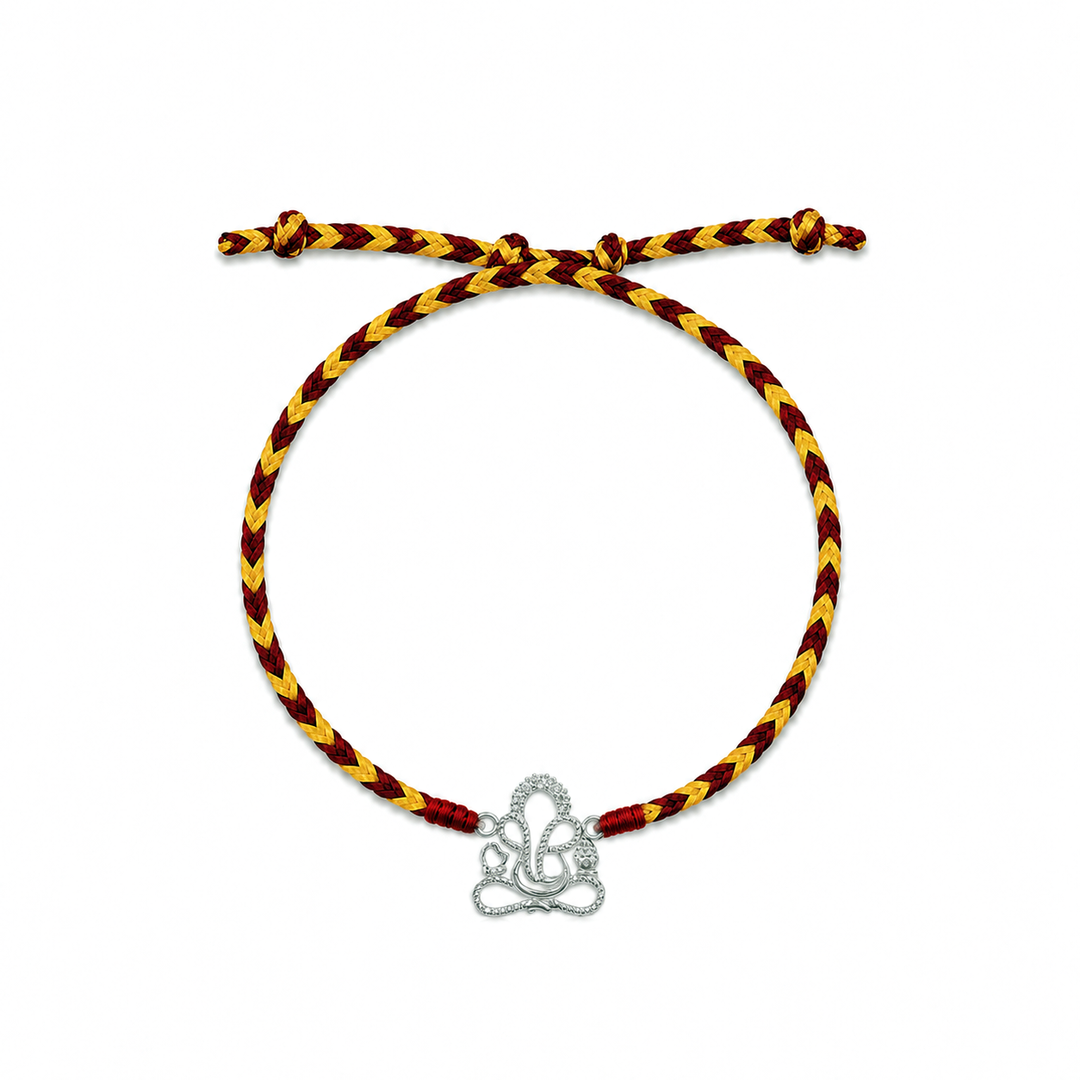 Pure 92.5 Lord Ganesha Silver Rakhi with Chandan Tilak Set