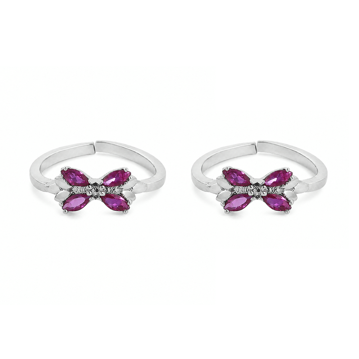 Pure 92.5 Silver Butterfly Zircon Toe Rings