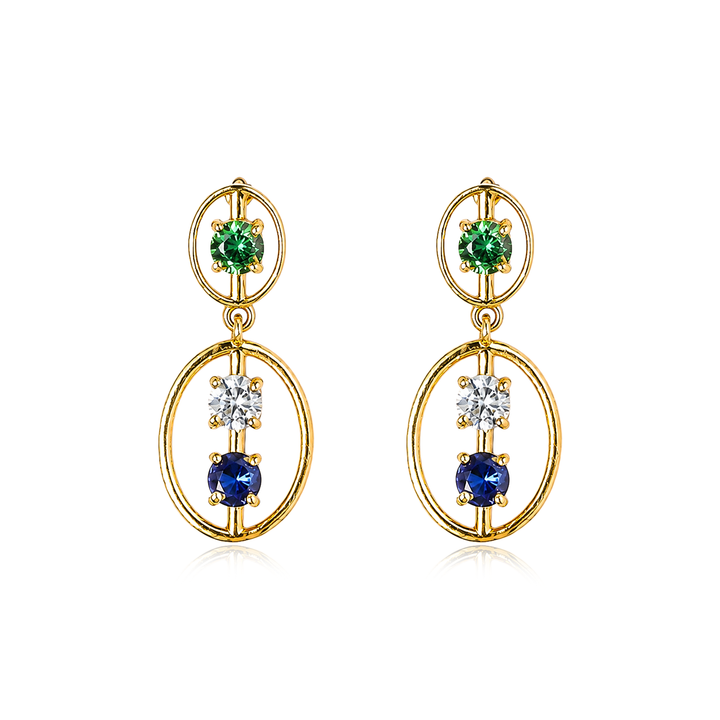 925 Silver Sapphire & Emerald Drop Earrings