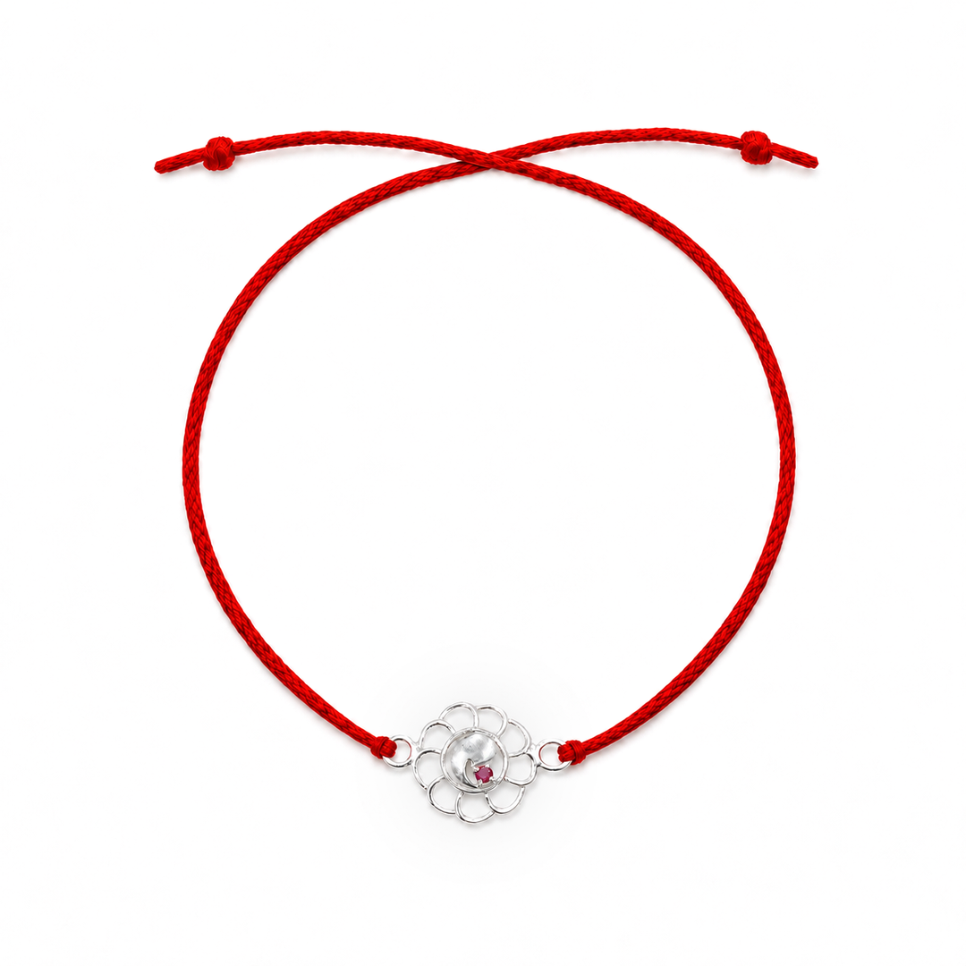 Pure 92.5 Silver Flower Rakhi with Chandan Tilak Set