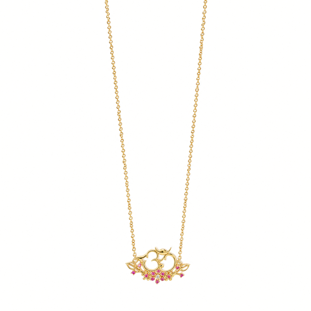 925 Floral Om Pendant silver Necklace