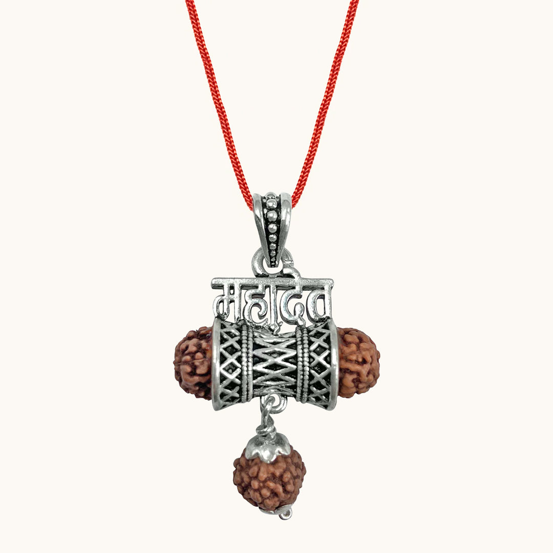 Silver 925 Mahadev Damru Rudraksha Pendant
