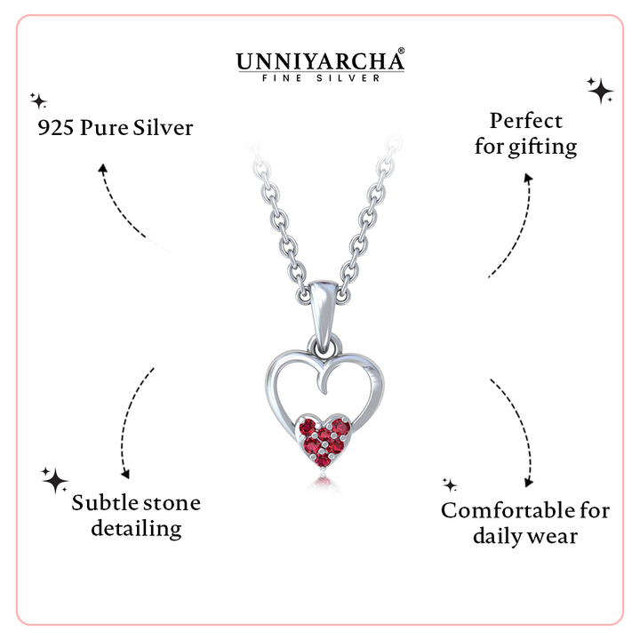 Silver 92.5  Red Heart Pendant