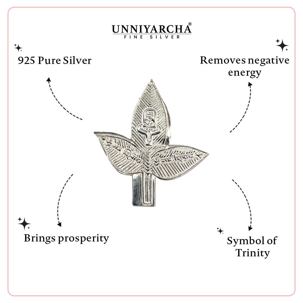 925 Sterling Silver Sacred Bel Patra with Shivling Idol