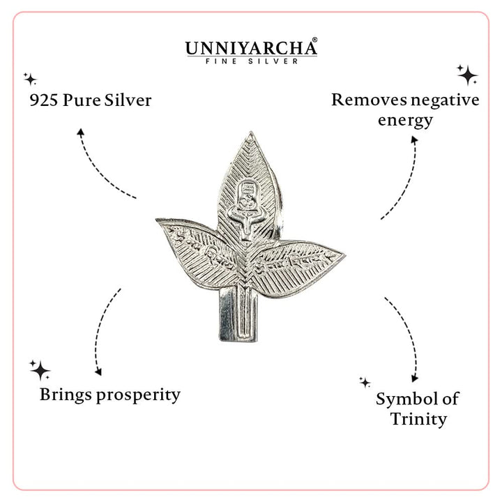 925 Sterling Silver Sacred Bel Patra with Shivling Idol
