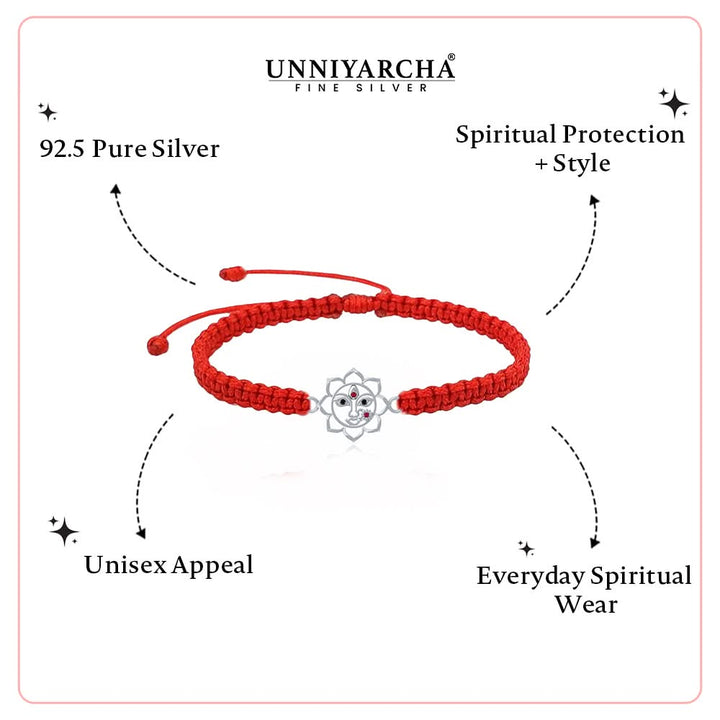 92.5 Silver Durga Maa Red Thread Bracelet